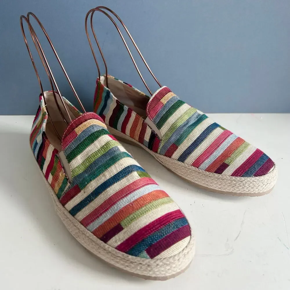 BRUNOS Firenze shoes men's size 10.5 IT 44 Leone-BRM madras striped fabric beach